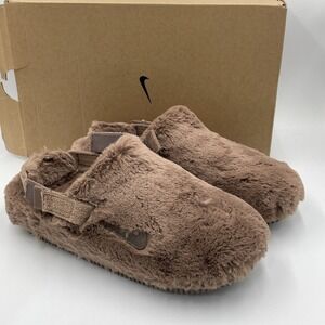 Nike Women's Size 9 Calm Mules SE NA Brown Faux Fur Slides FZ3119 200 New